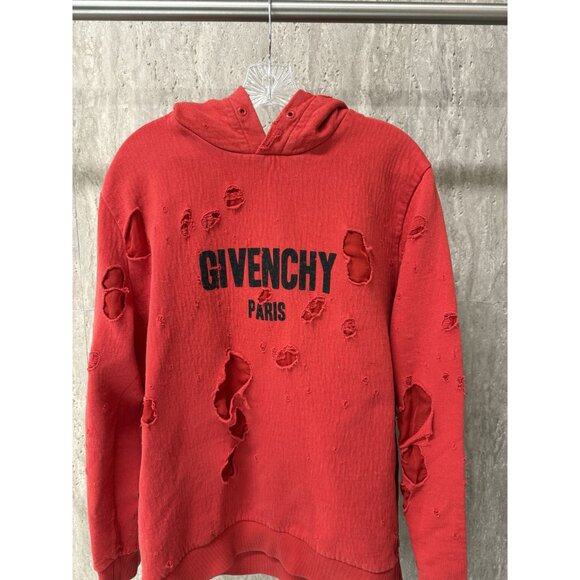 Givenchy Paris Distressed Red Hoodie L 100% Cotton Polyester Viscose - Picture 7 of 8